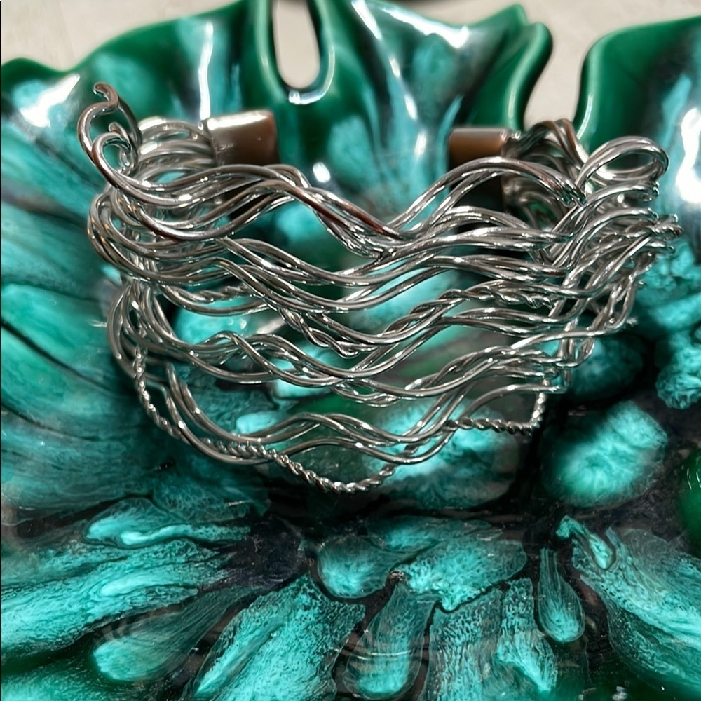 Intricate Silver Wire Woven Waved Bracelet/Cuff